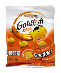 Goldfish cheddar 1 oz front pack showing portioned snack and convenience