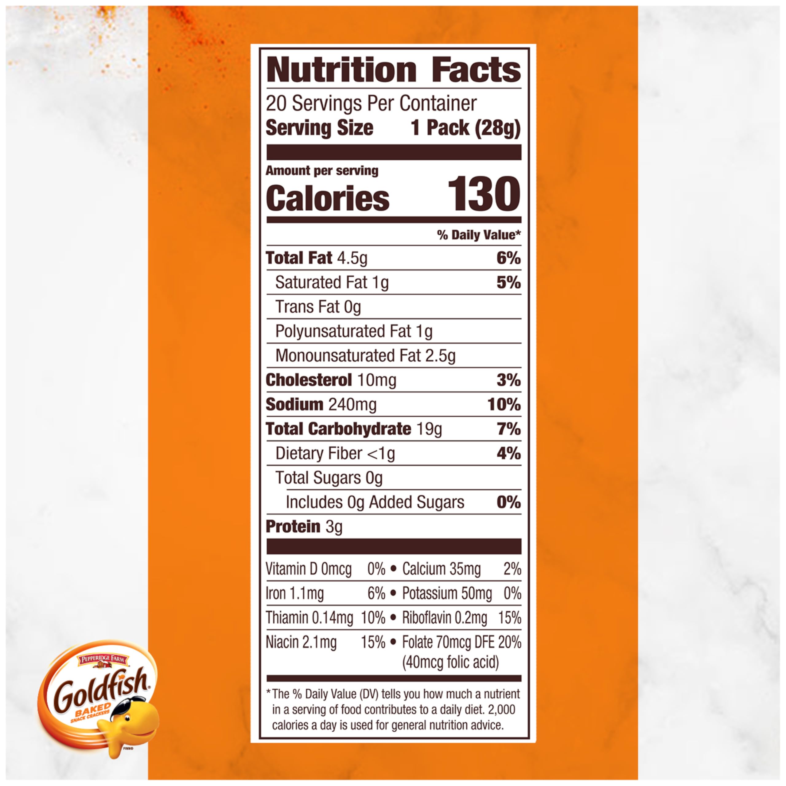 Goldfish Cheddar Crackers 1oz pack, ideal for lunches.