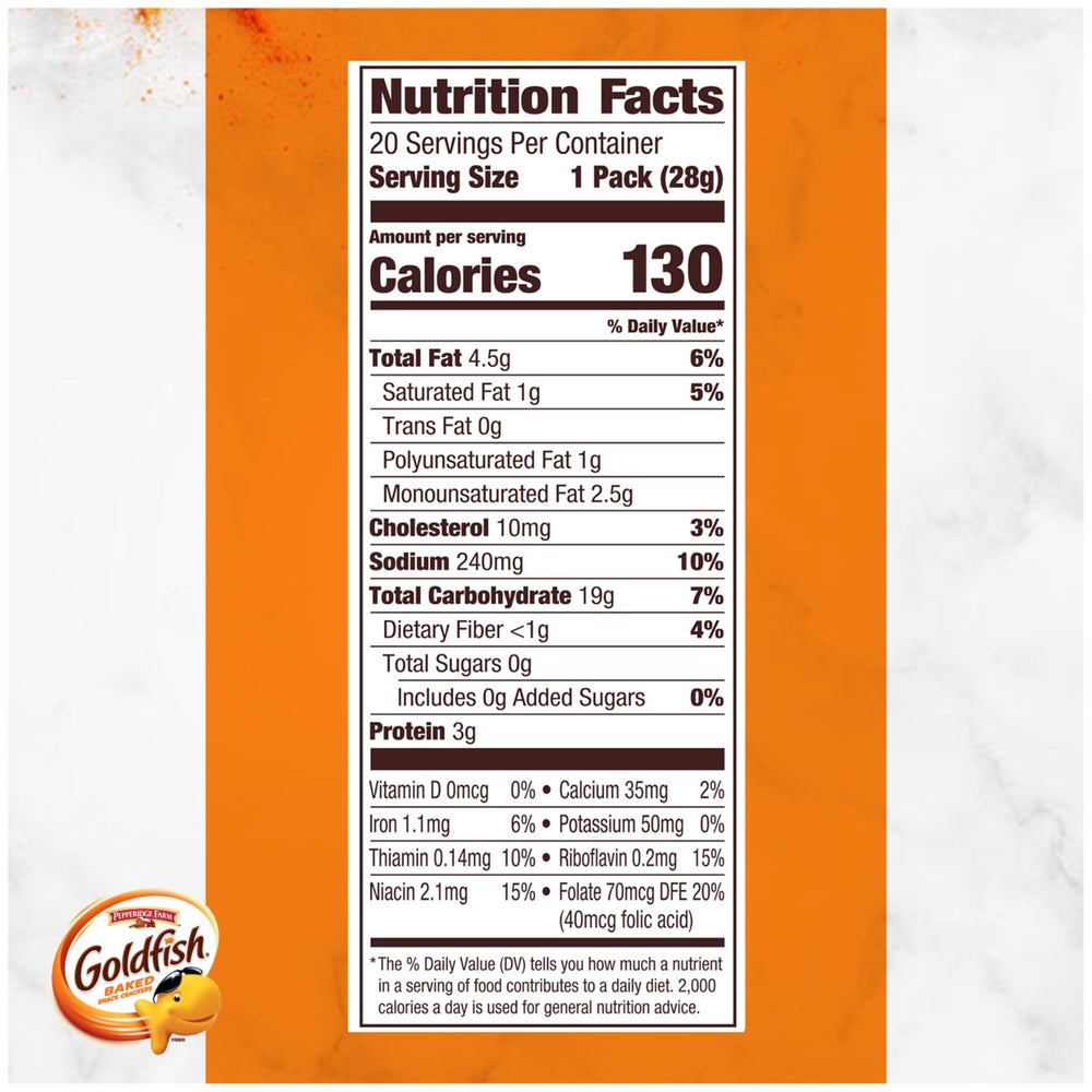Goldfish Cheddar Crackers 1oz pack, ideal for lunches.