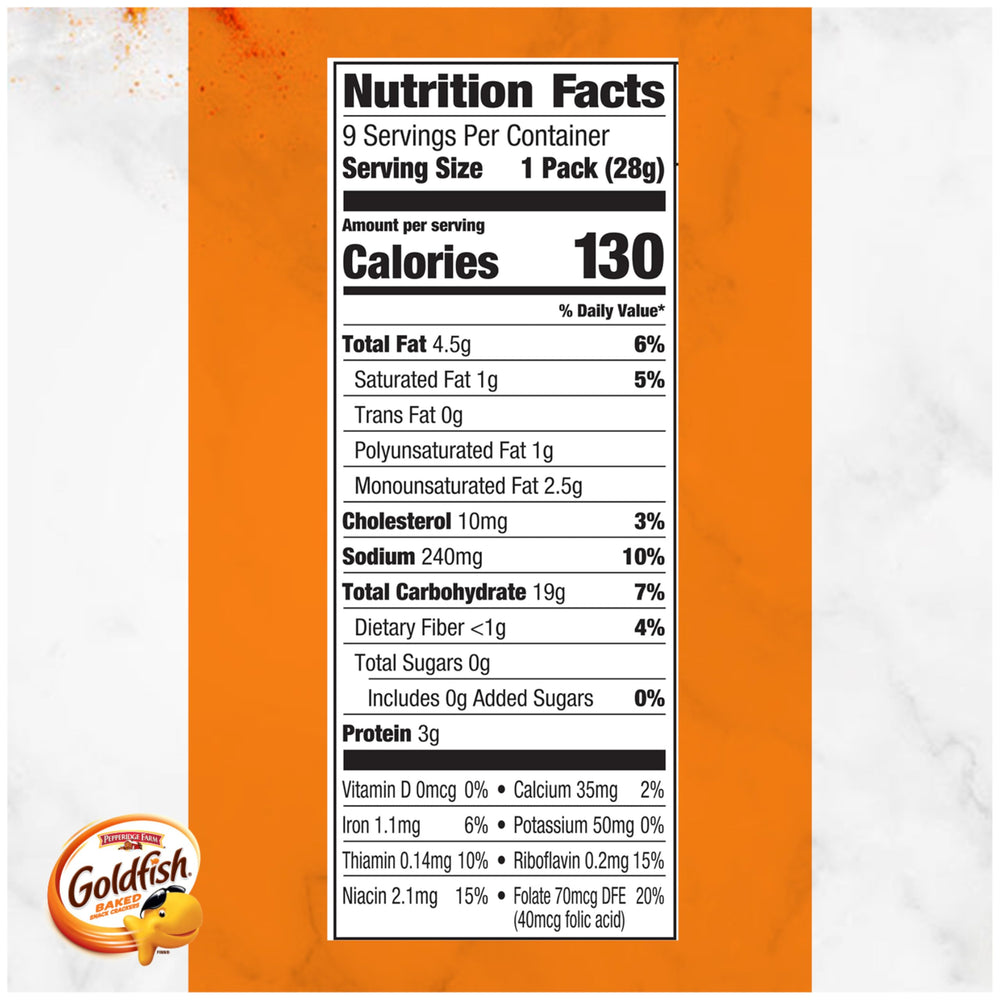 Goldfish Cheddar Crackers 1oz snack packs tray: perfect for on-the-go snacking.