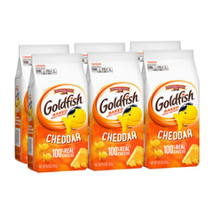 Goldfish Cheddar crackers bag on a lunchbox, ready for snack time.