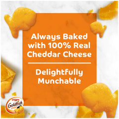 Goldfish Cheddar Crackers closeup showcases real cheddar flavor.