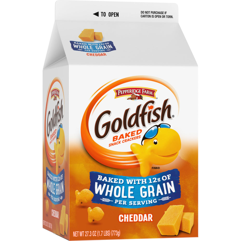 Goldfish Cheddar Crackers pantry stock organized for easy access