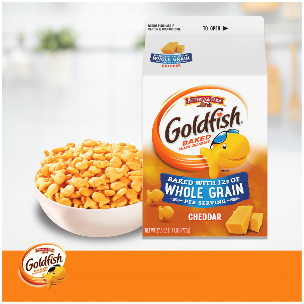 Goldfish Cheddar Crackers soup crackers idea added to a bowl for dinner