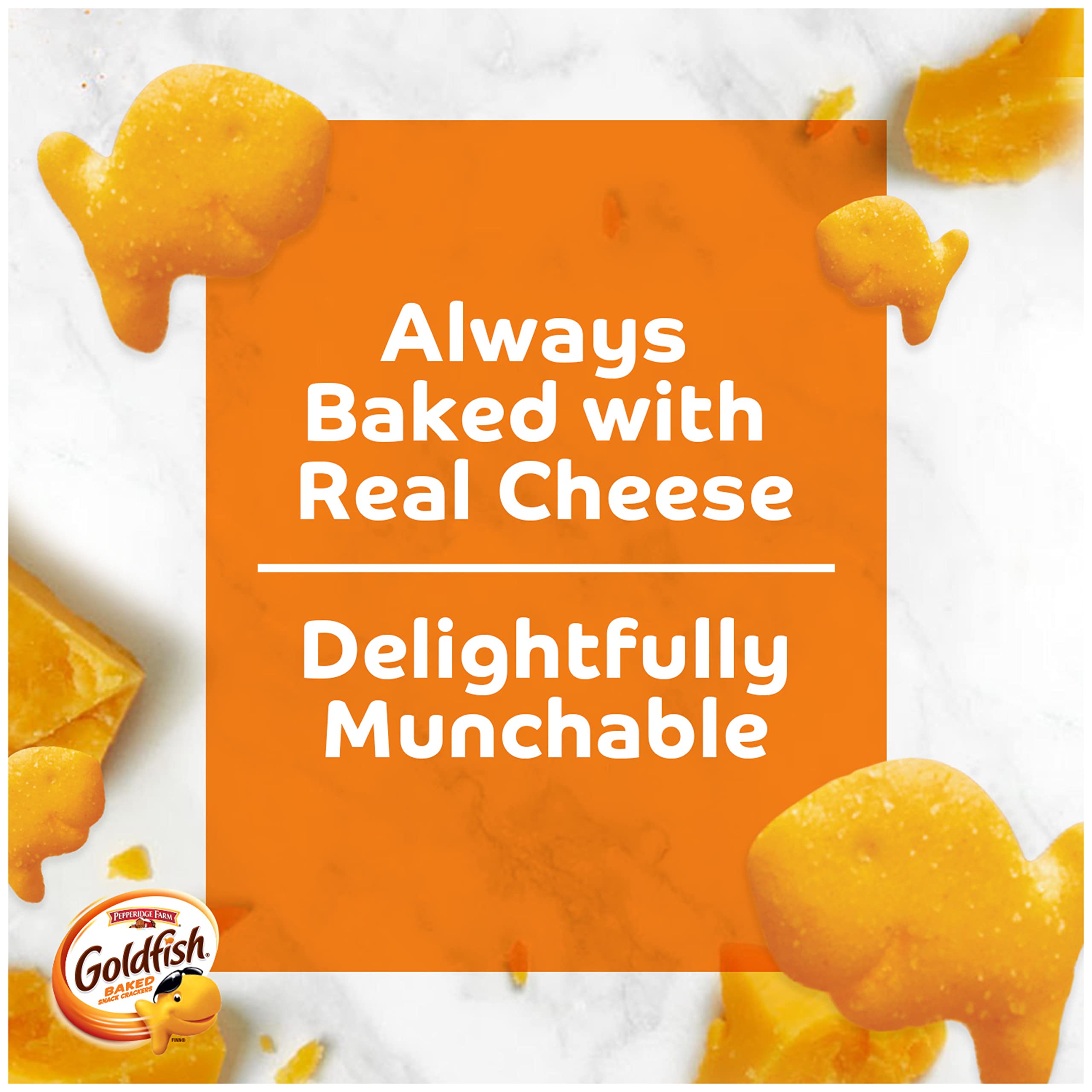 Close-up of Goldfish cheddar crackers showing crisp texture.