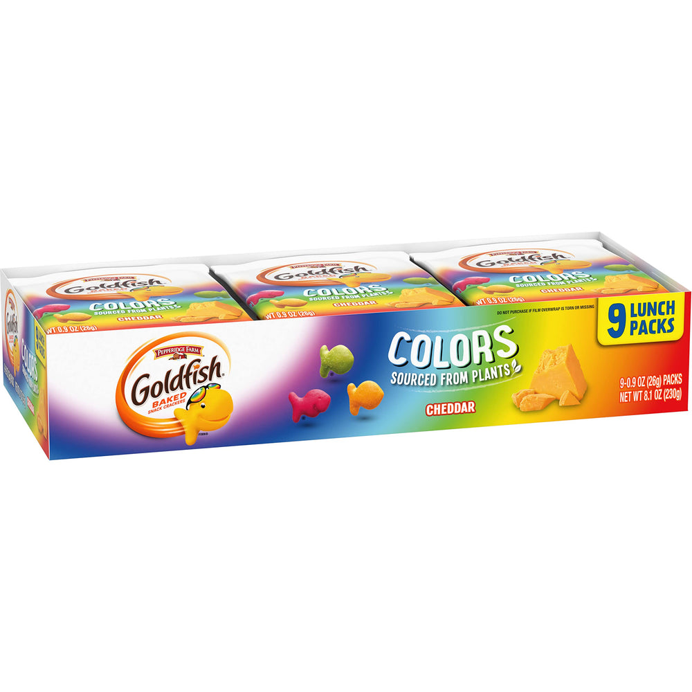 Family-friendly Goldfish Colors Cheddar crackers snack time moment