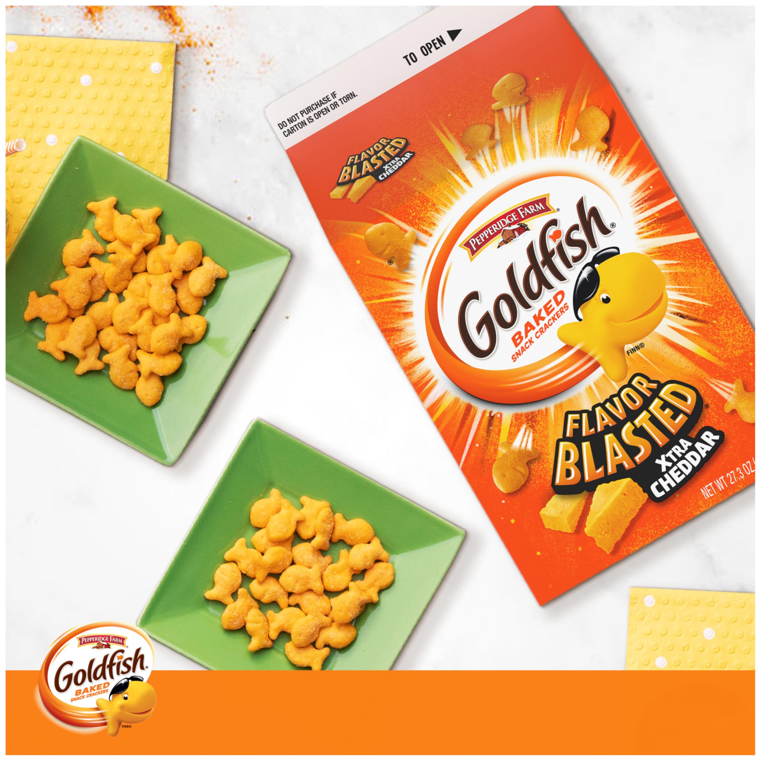 Goldfish Flavor Blasted Crackers used as soup crackers for extra texture in a bowl.