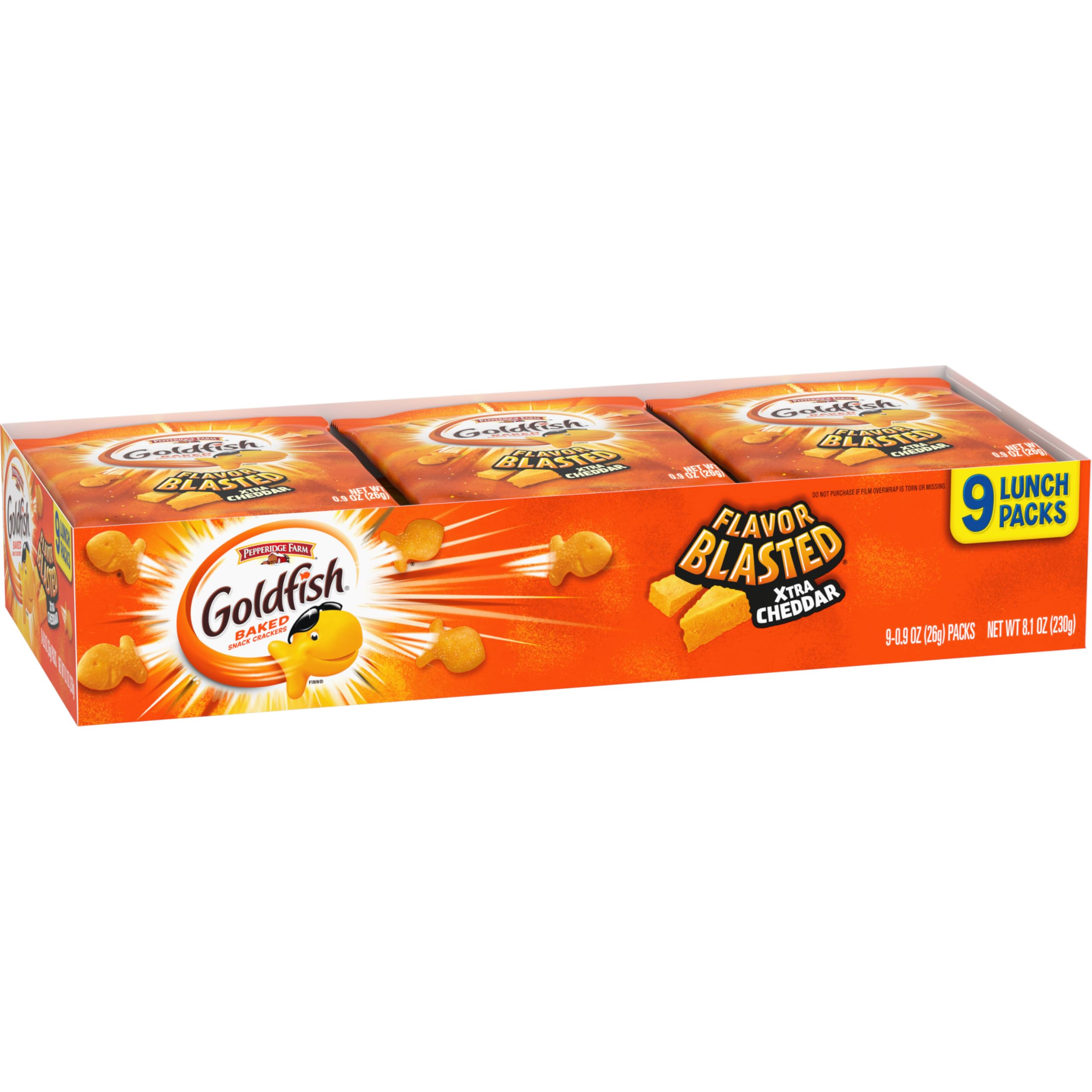 Office break with Goldfish Flavor Blasted Xtra Cheddar crackers.