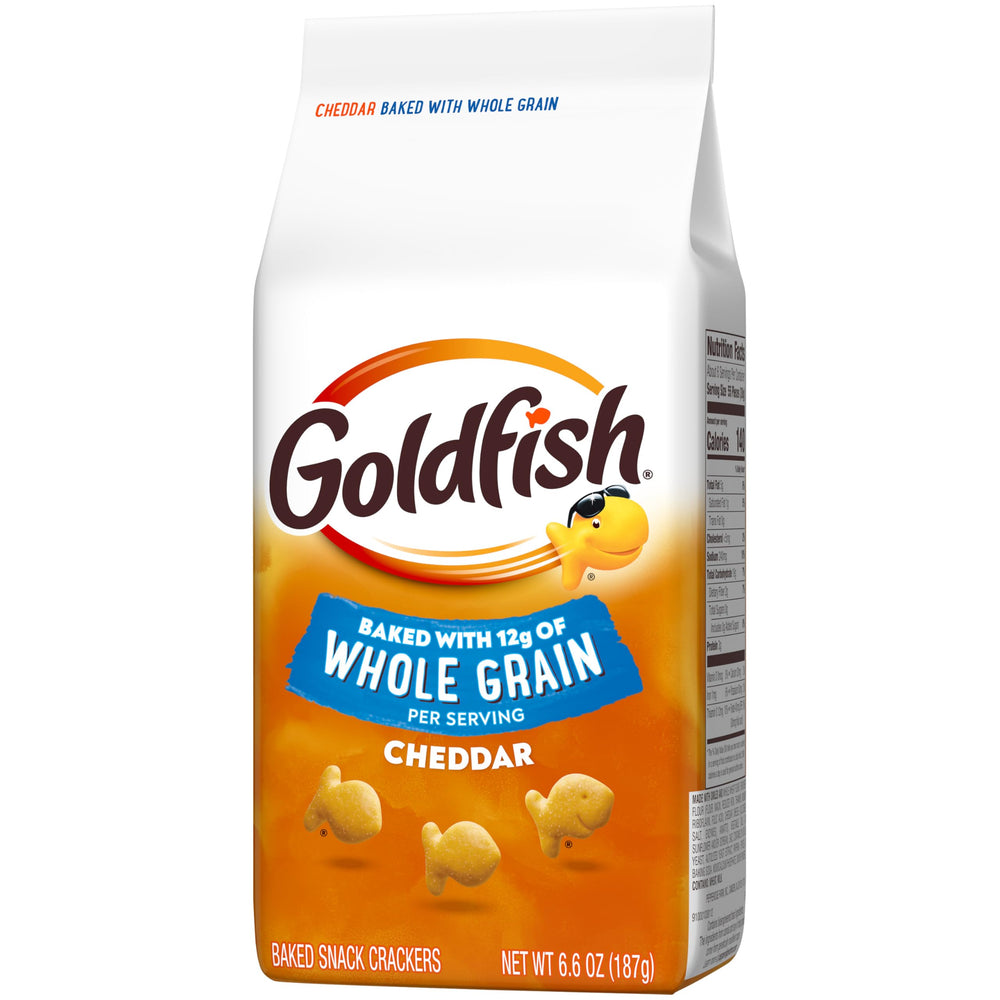 Goldfish crackers top view on kitchen counter