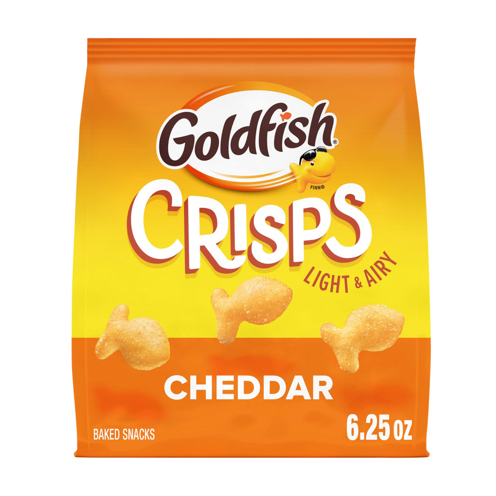 Goldfish Crisps cheddar bag on shelf, ready for snacking