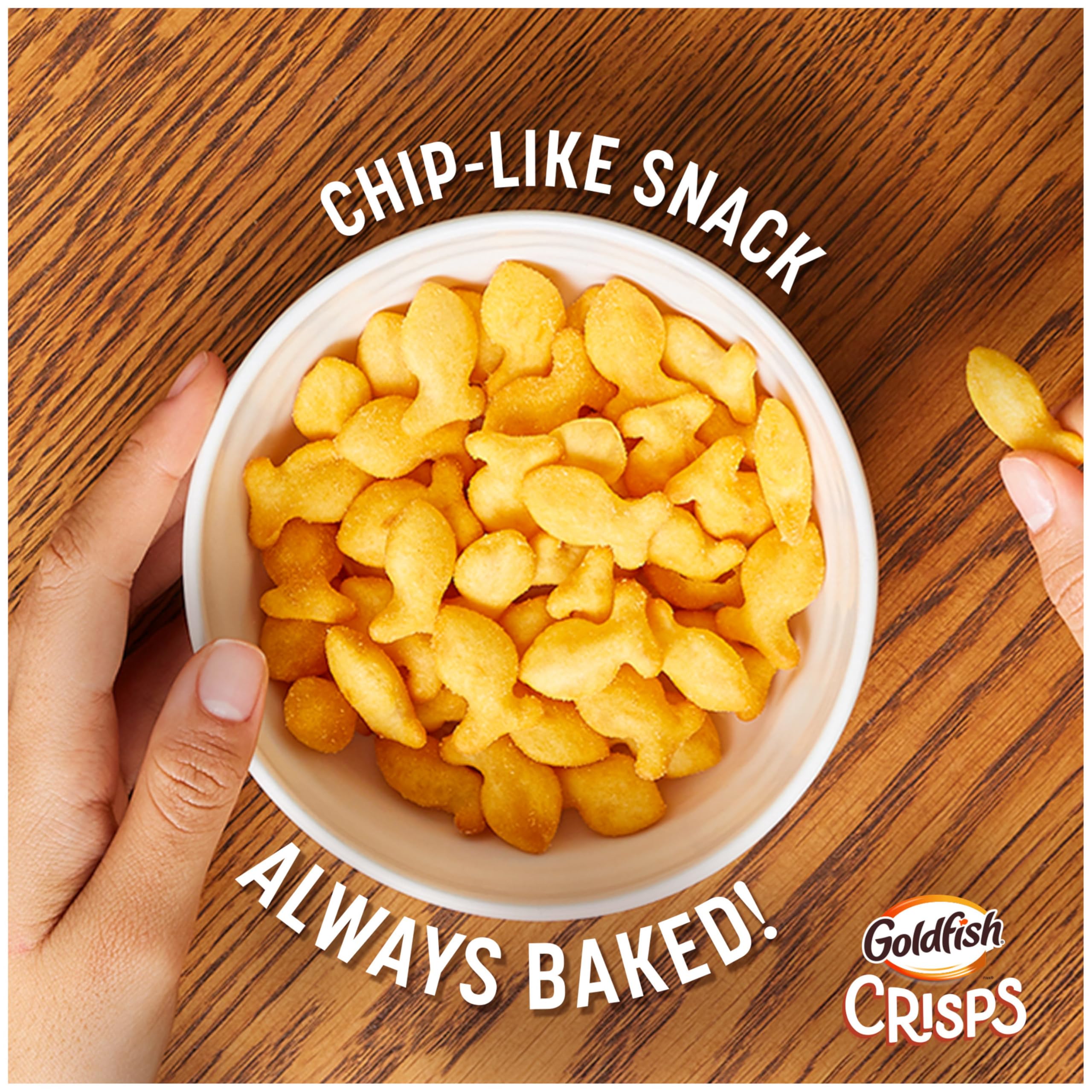 Goldfish Crisps sour cream and onion crisp close-up, showcasing crunch