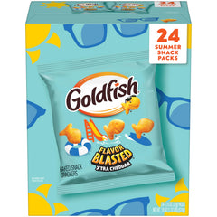 Goldfish front box showing 24 summer snack packs and convenience