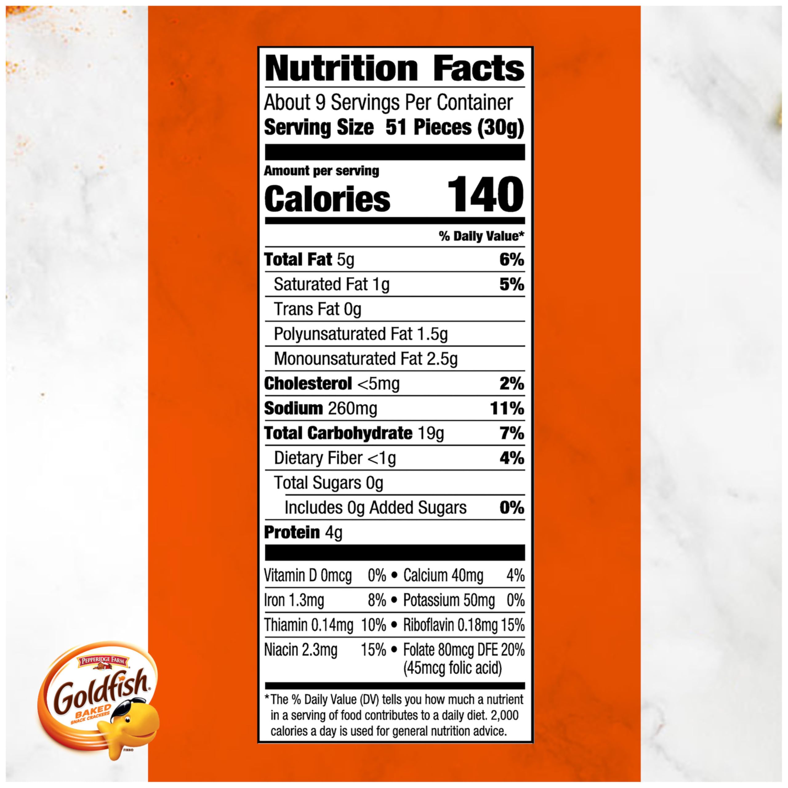 Close-up of Goldfish crackers with intense real cheese flavor