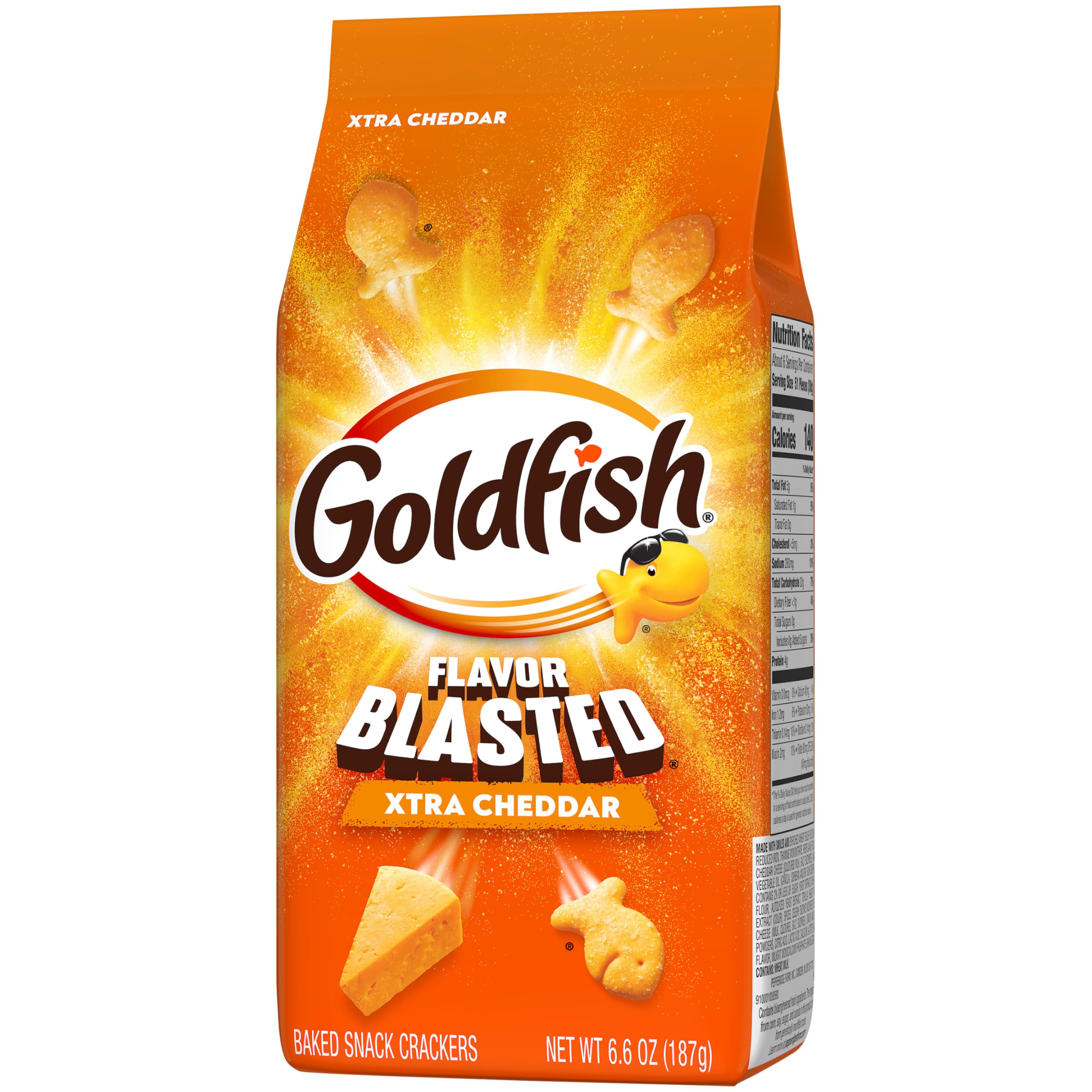 Goldfish Flavor Blasted Xtra Cheddar crackers for family movie night