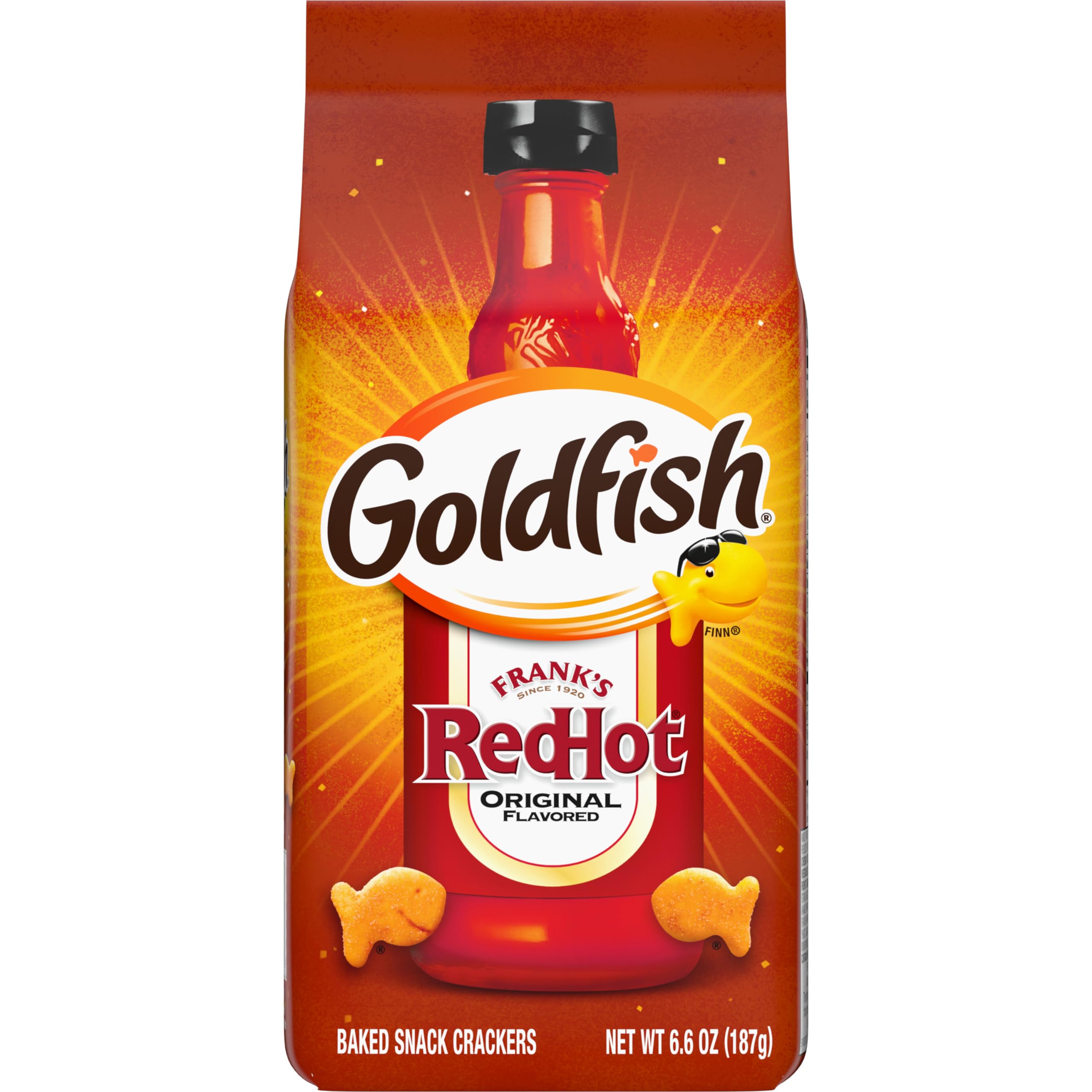 Goldfish front packaging showing Franks RedHot branding and bold flavor