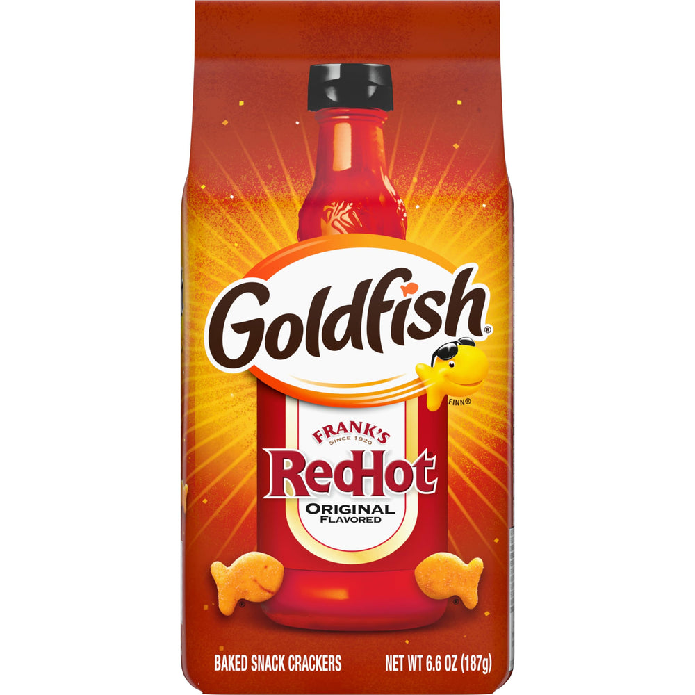 Goldfish front packaging showing Franks RedHot branding and bold flavor