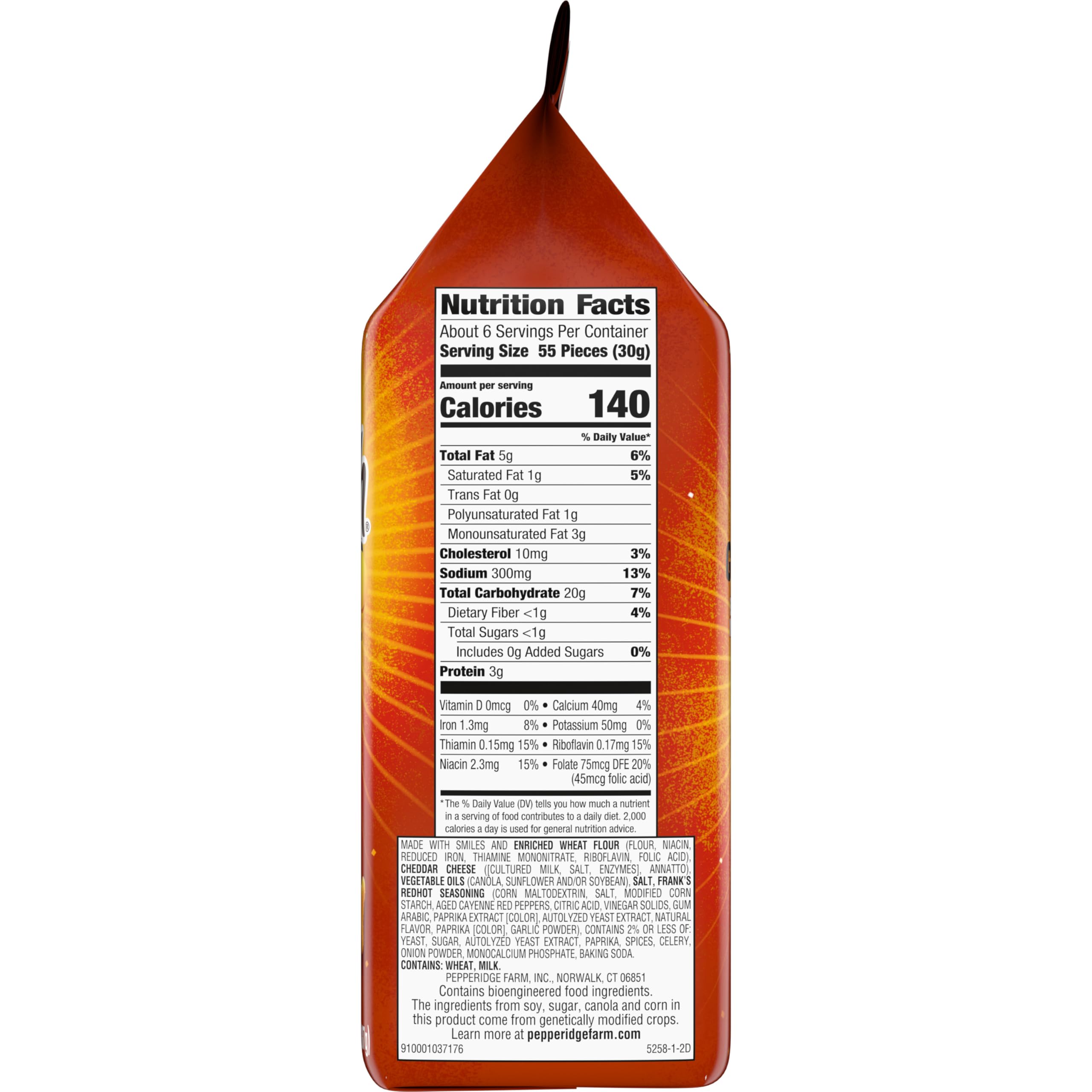 Clear view of Goldfish Franks RedHot nutrition label for ingredient transparency