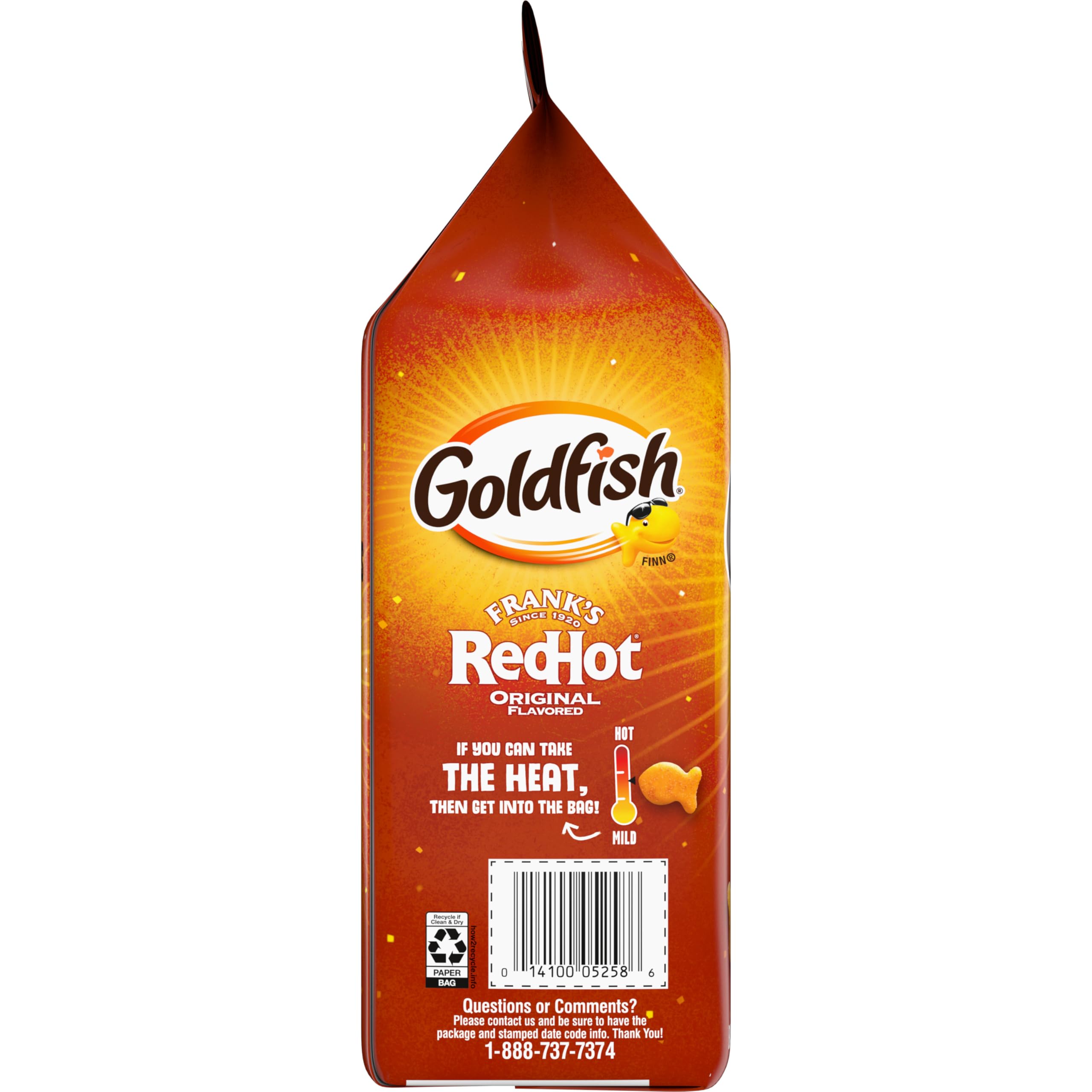 Hand holding a Goldfish Franks RedHot cracker showing size and crunch