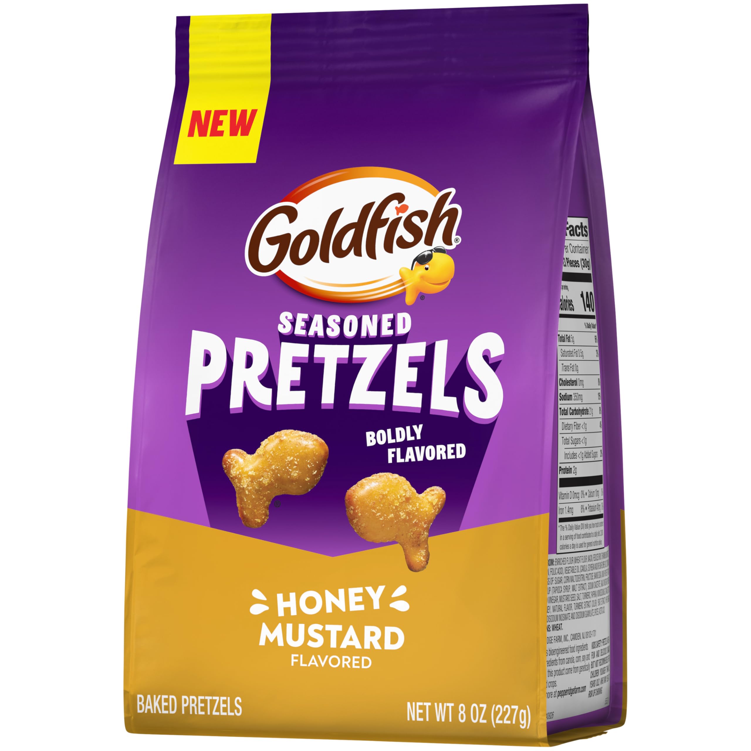 Goldfish Honey Mustard Pretzels bag open inviting savory snack moments.