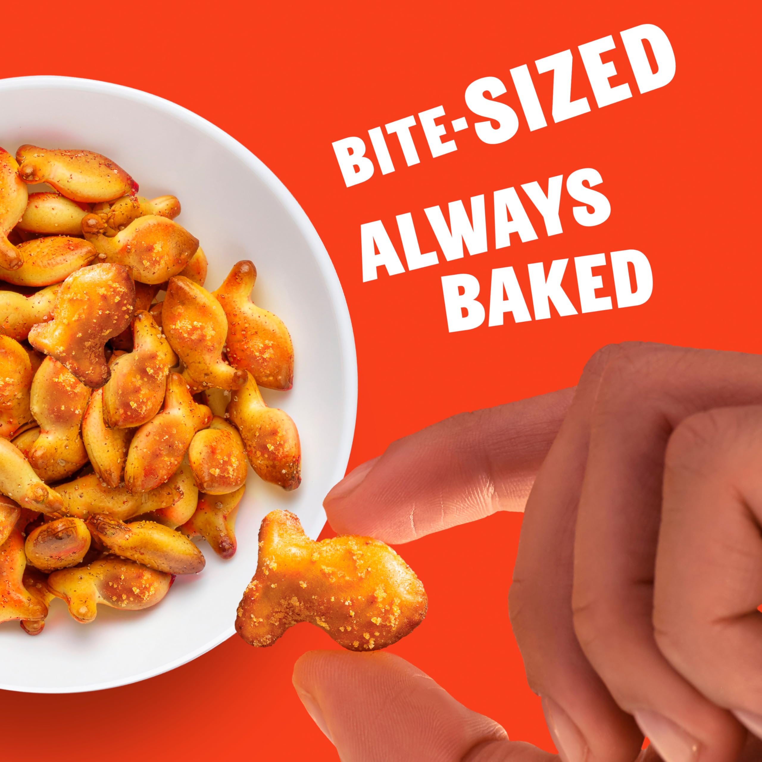 Goldfish Hot Buffalo Pretzels bowl shot conveys bold flavor and satisfying crunch