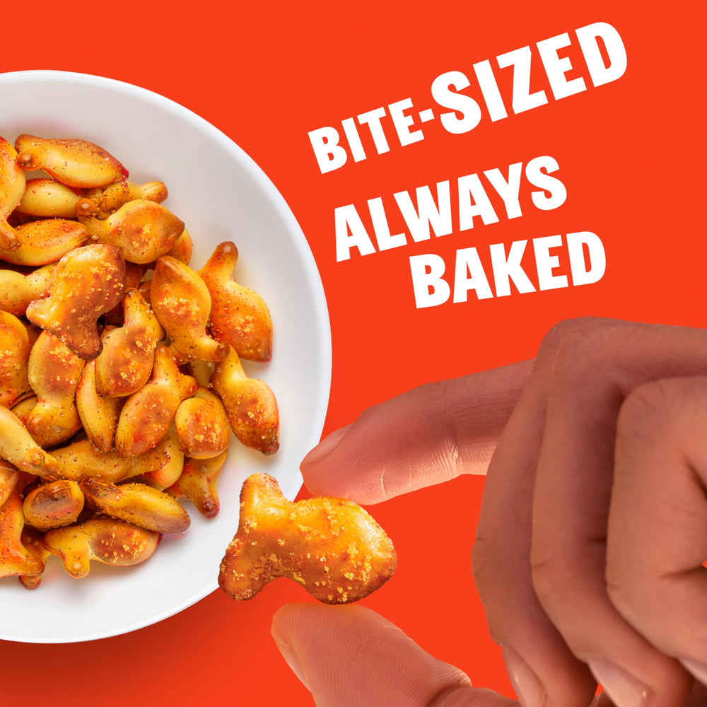 Goldfish Hot Buffalo Pretzels bowl shot conveys bold flavor and satisfying crunch