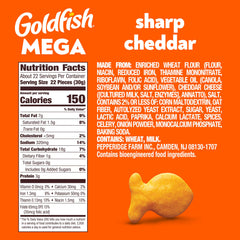 Goldfish Mega Bites closeup cheddar crackers showing real cheddar flavor
