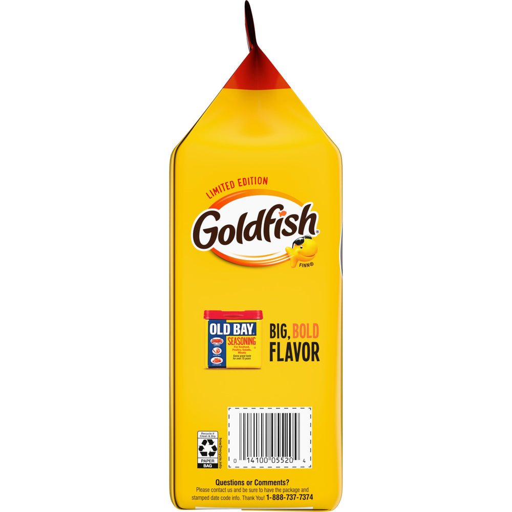 product label and nutrition panel on Goldfish Old Bay bag for ingredient clarity by Goldfish