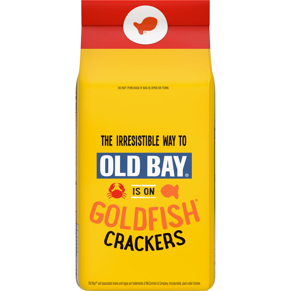 6.1 oz Goldfish Old Bay bag next to smartphone showing compact, portable size by Goldfish