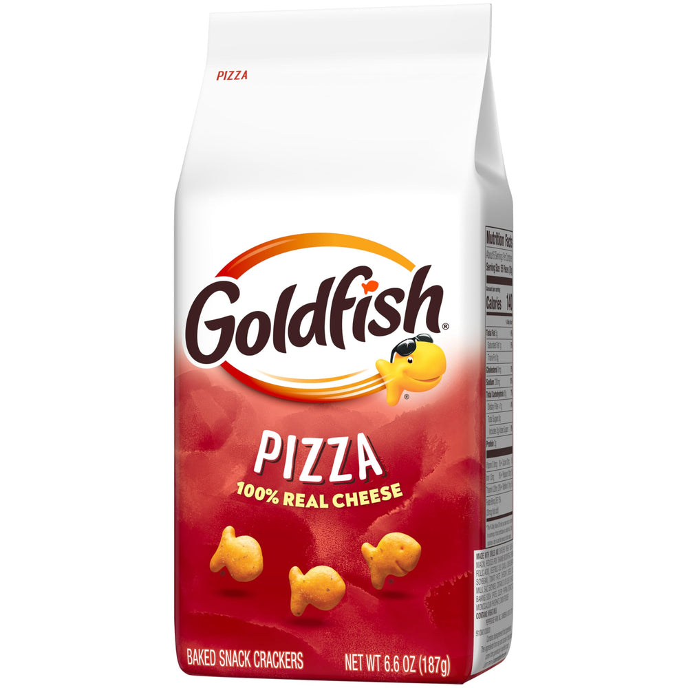 Playful fish-shaped Goldfish Pizza Crackers on table for snacking