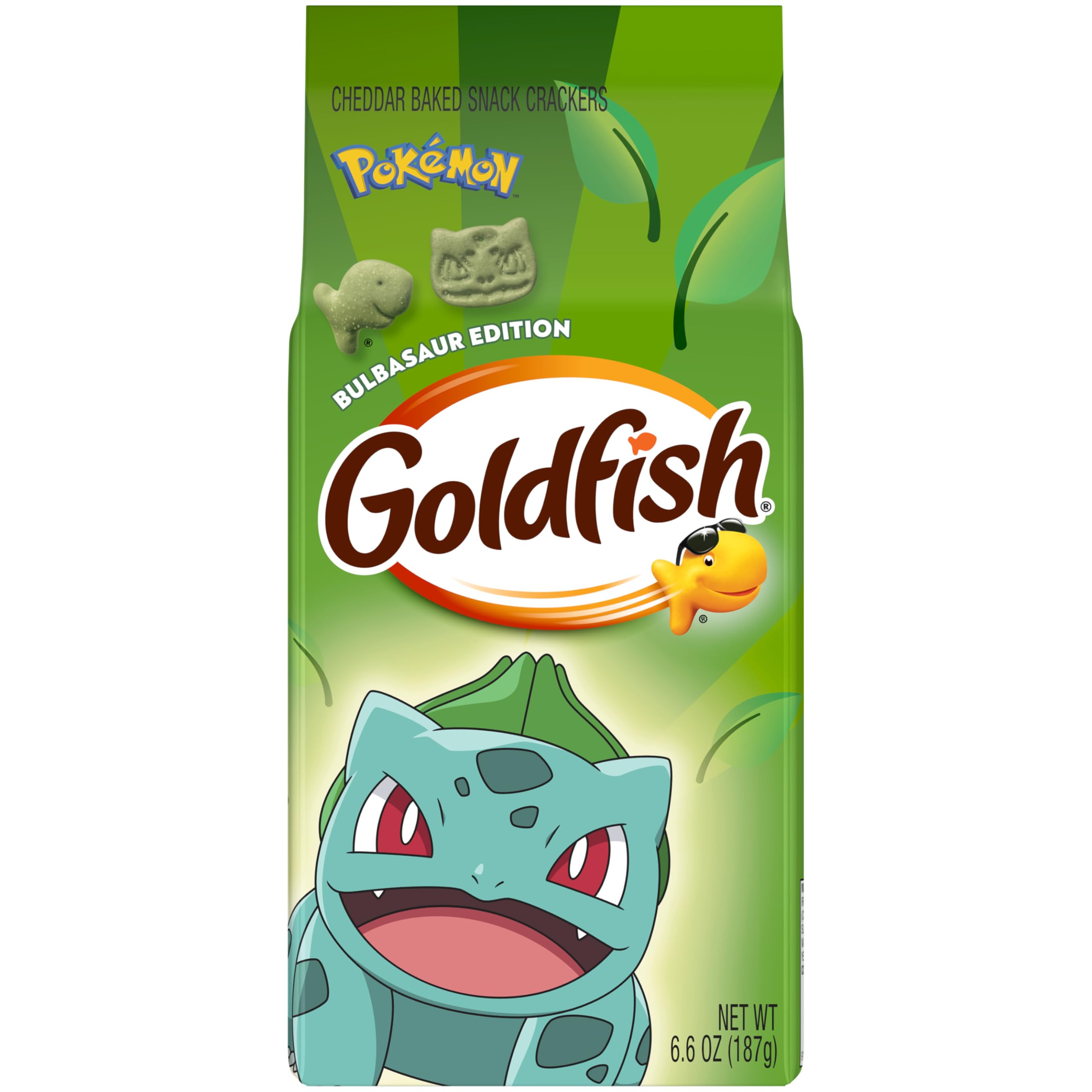 Goldfish Bulbasaur front pack showing branding and flavor benefits