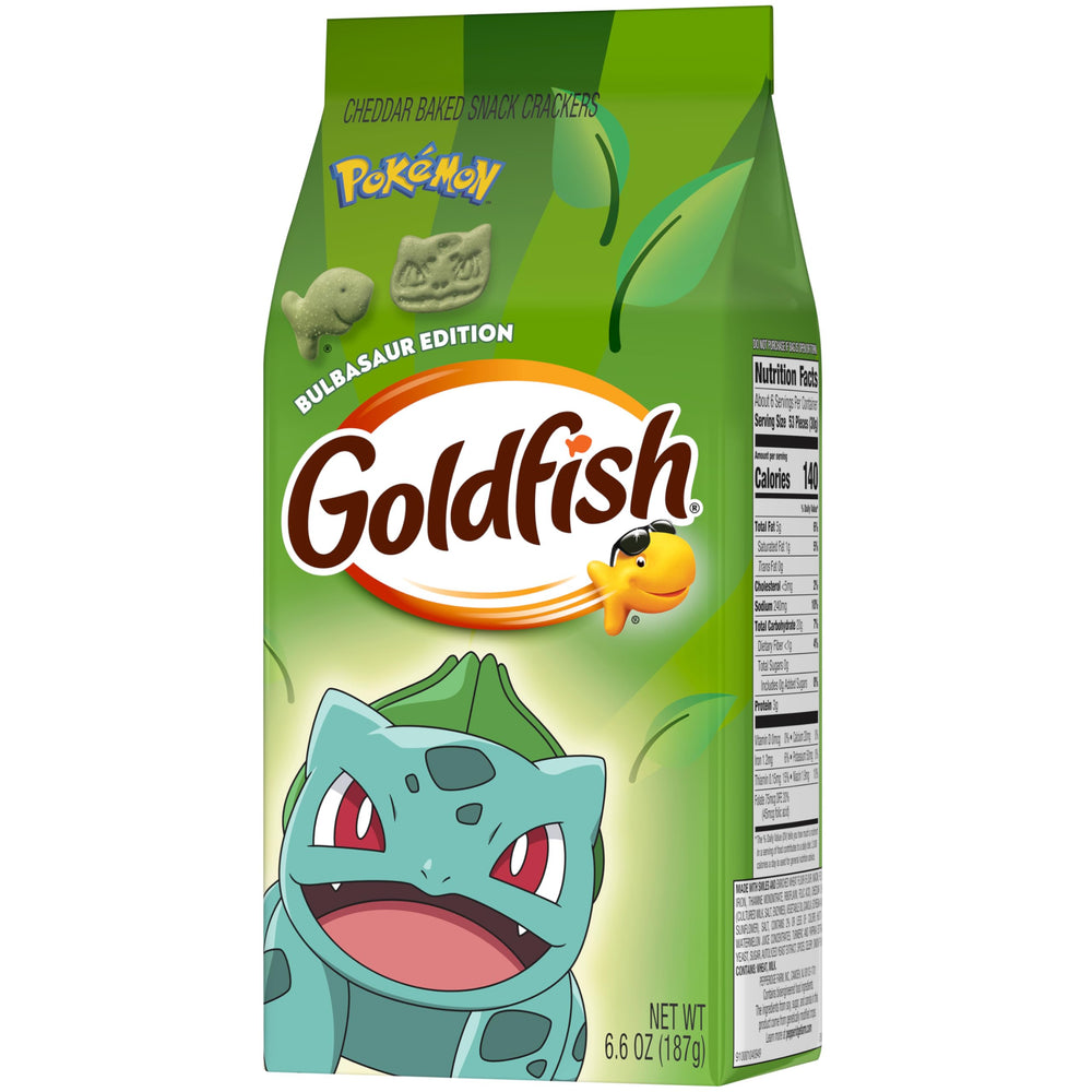 Packed lunchbox with Goldfish Bulbasaur crackers for kids’ lunches