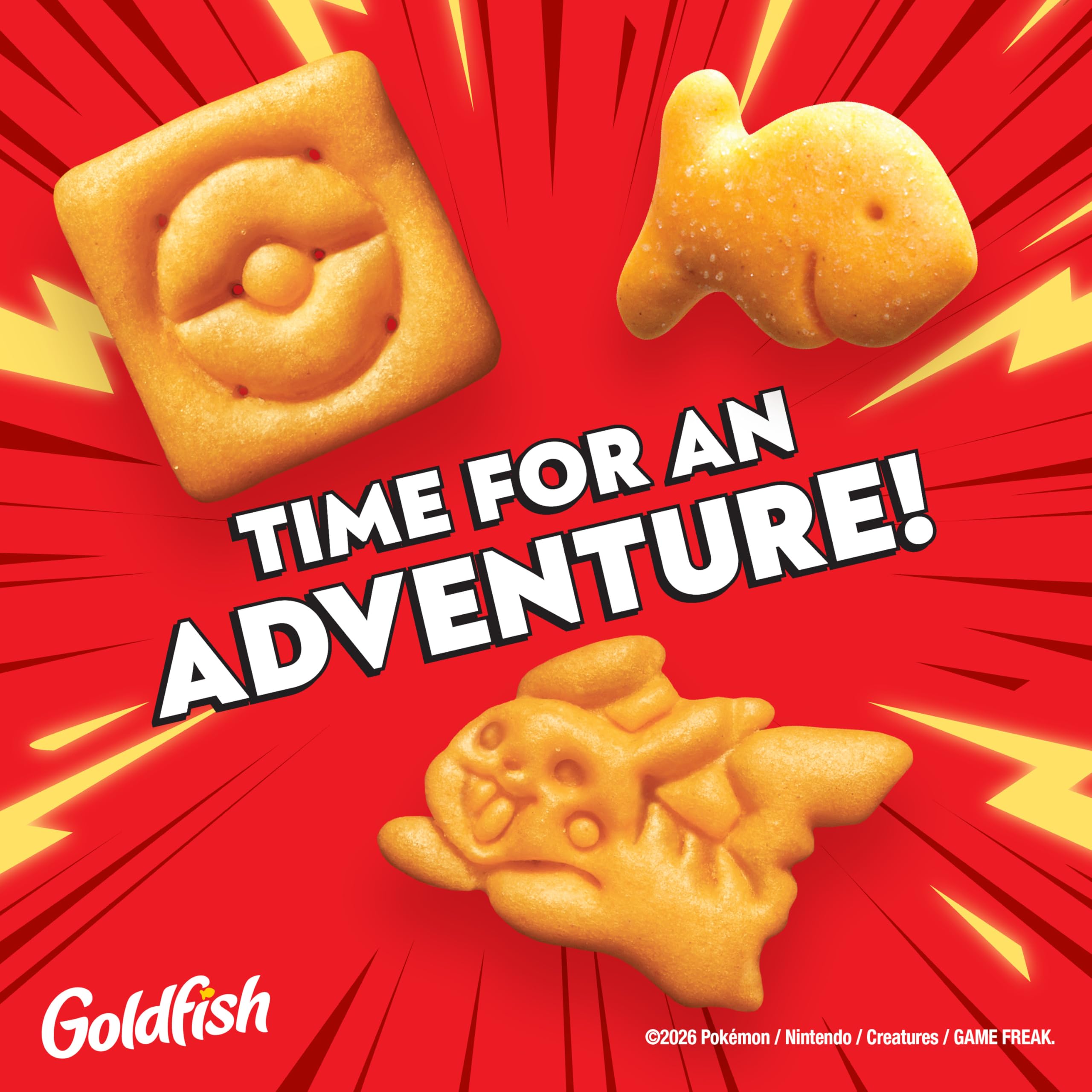 Close-up of Goldfish Pokémon Cheddar Crackers showing cheddar flavor and crisp texture.