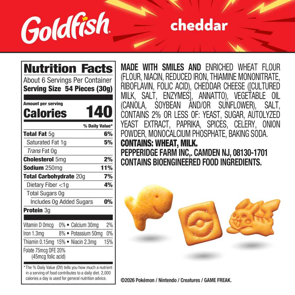 Goldfish Pokémon Cheddar Crackers in a bowl for quick family snacking.