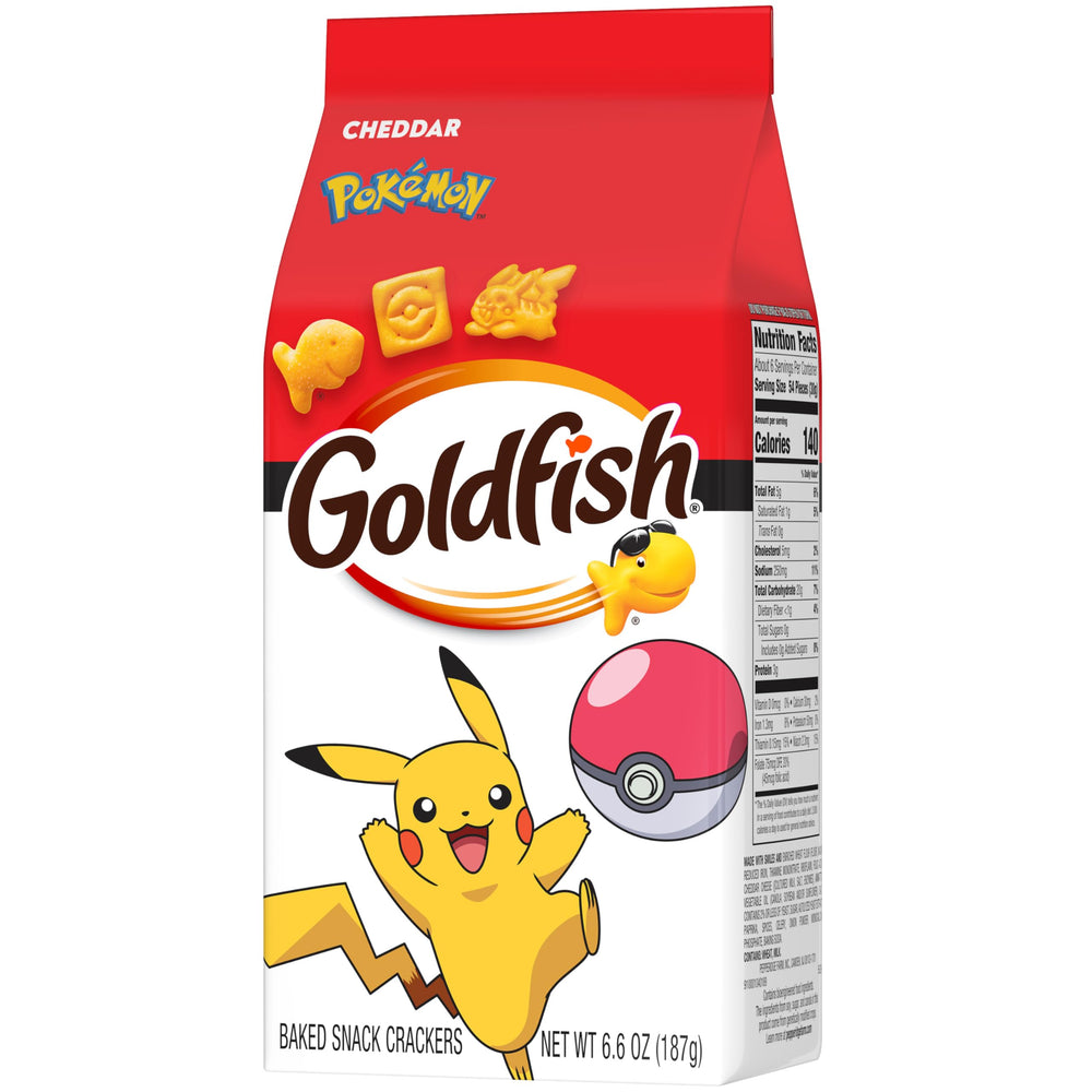 Pokémon edition Goldfish crackers with cheddar flavor in a mix.