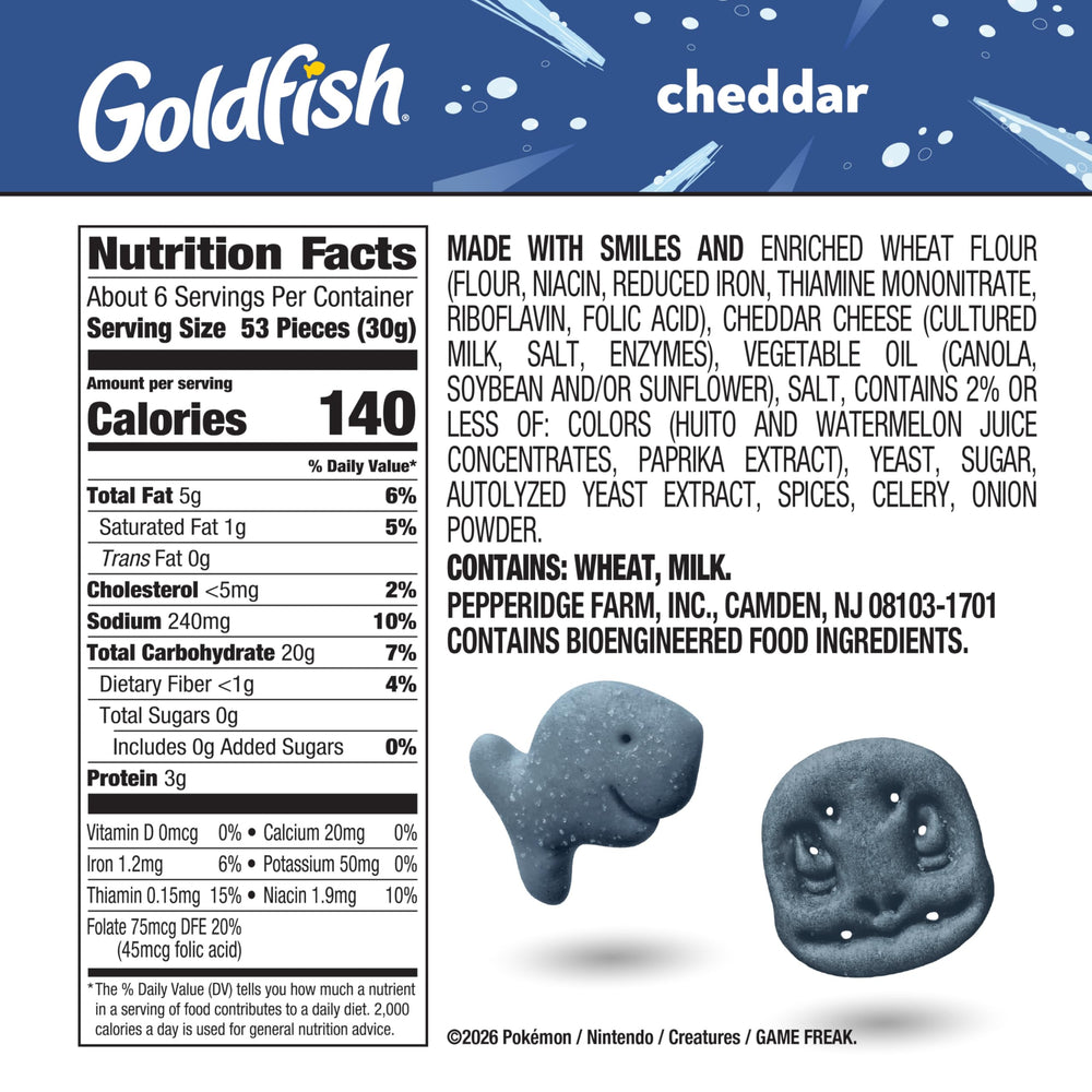 Goldfish back nutrition label close-up showing ingredients and facts