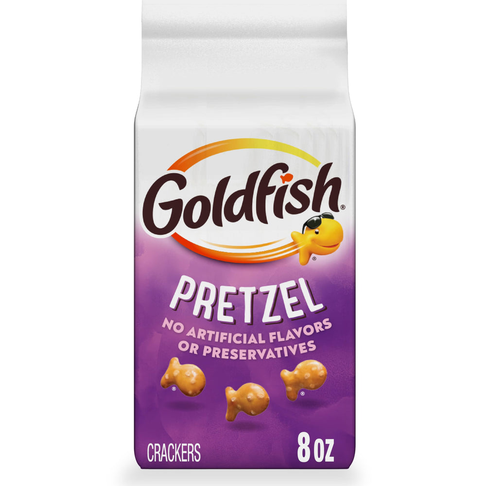 Goldfish Pretzel Crackers bag shown for easy, on-the-go snacking.