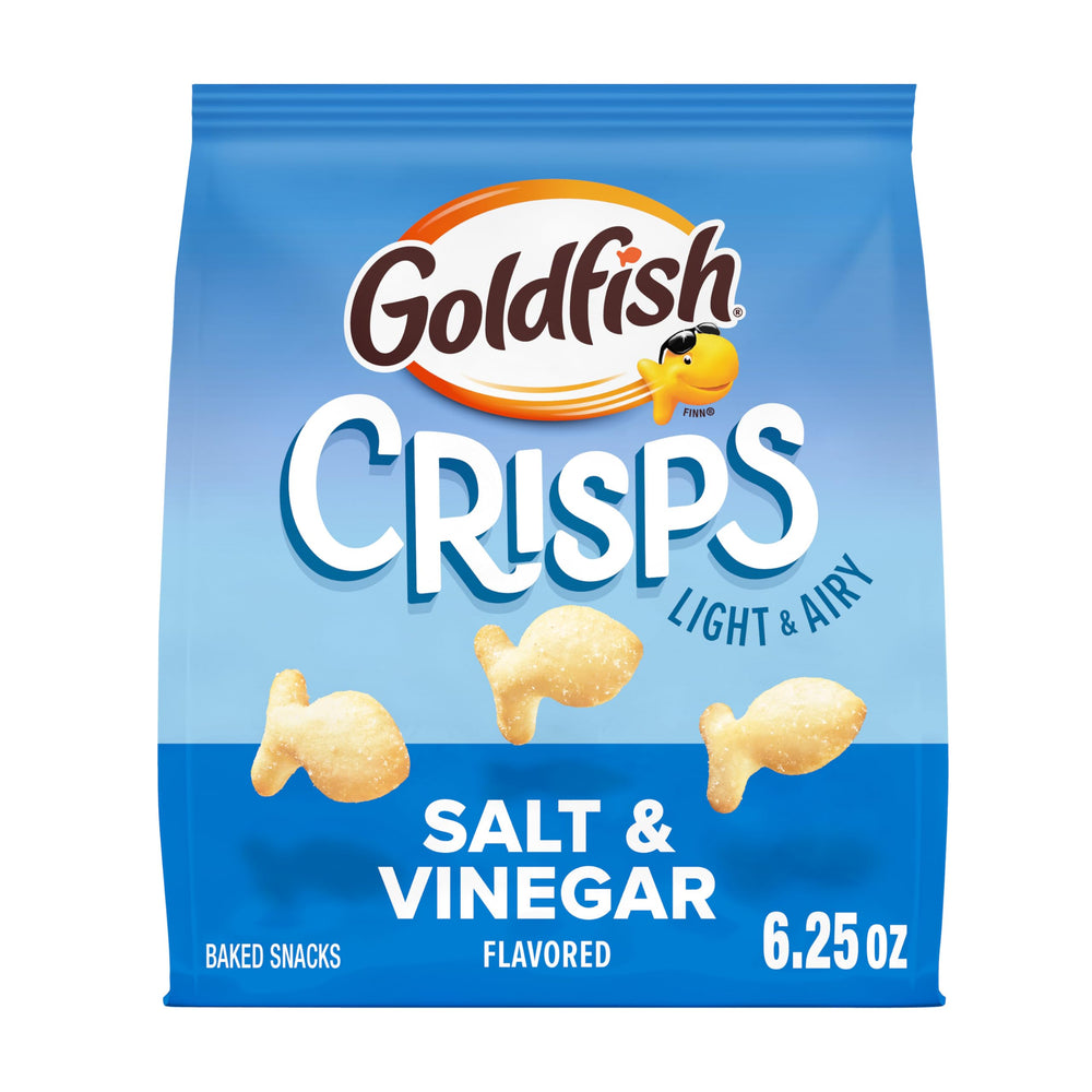 Goldfish Salt & Vinegar Crisps bag, a shareable baked snack.