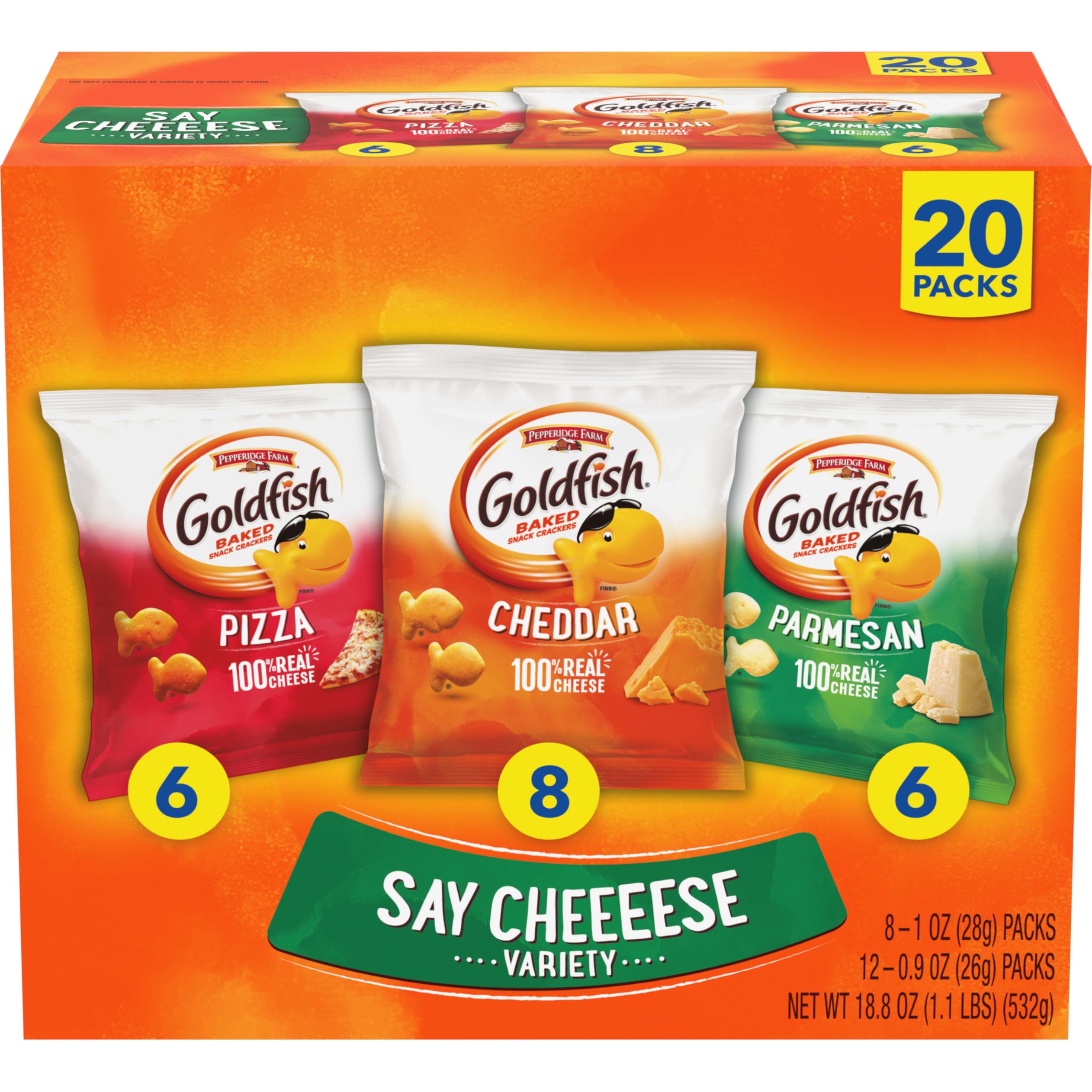 Goldfish Say Cheeeese variety-pack packaging for easy family snacking