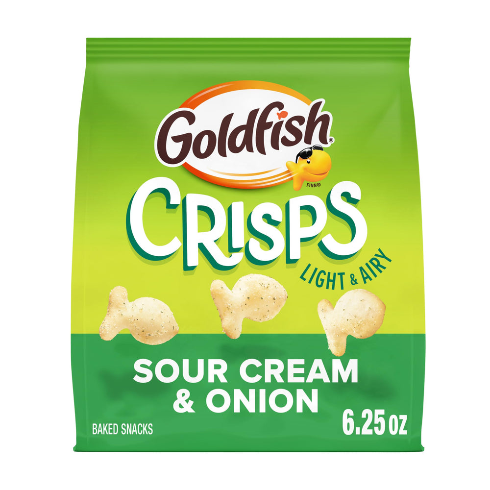 Goldfish Sour Cream & Onion baked chips bag front, ready for on-the-go snacking