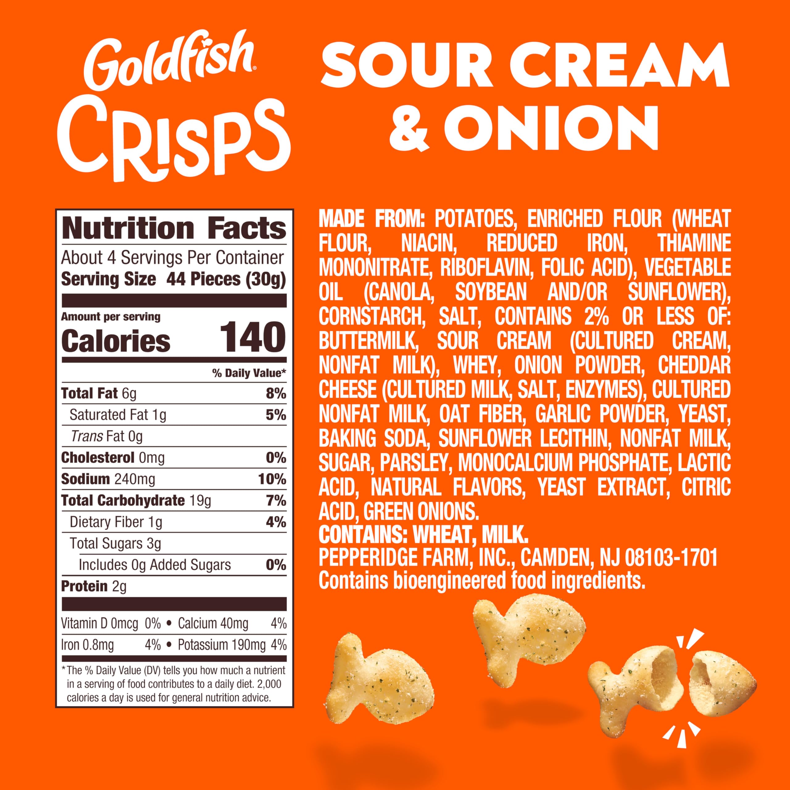Close-up of Goldfish Sour Cream and Onion baked crackers showing light, crispy texture.