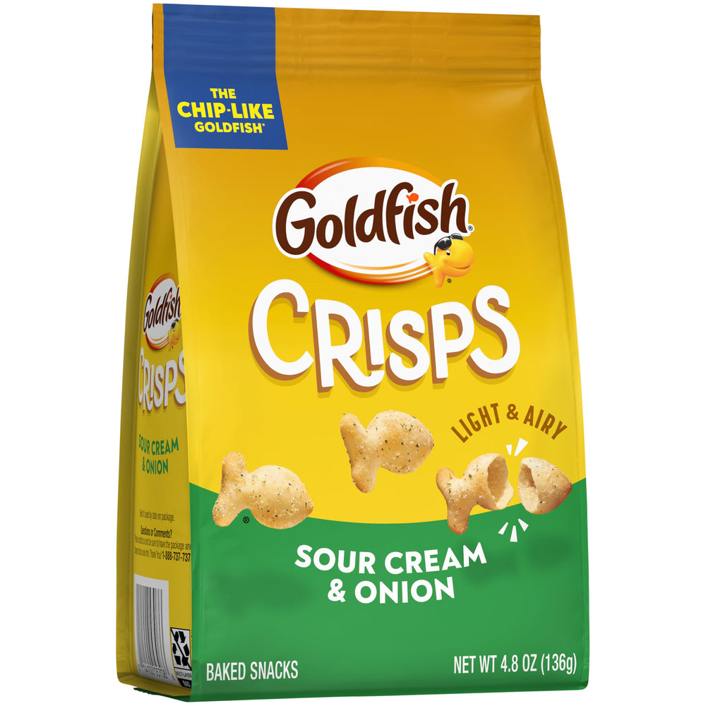Close-up of airy crunch in Goldfish Sour Cream and Onion crackers.