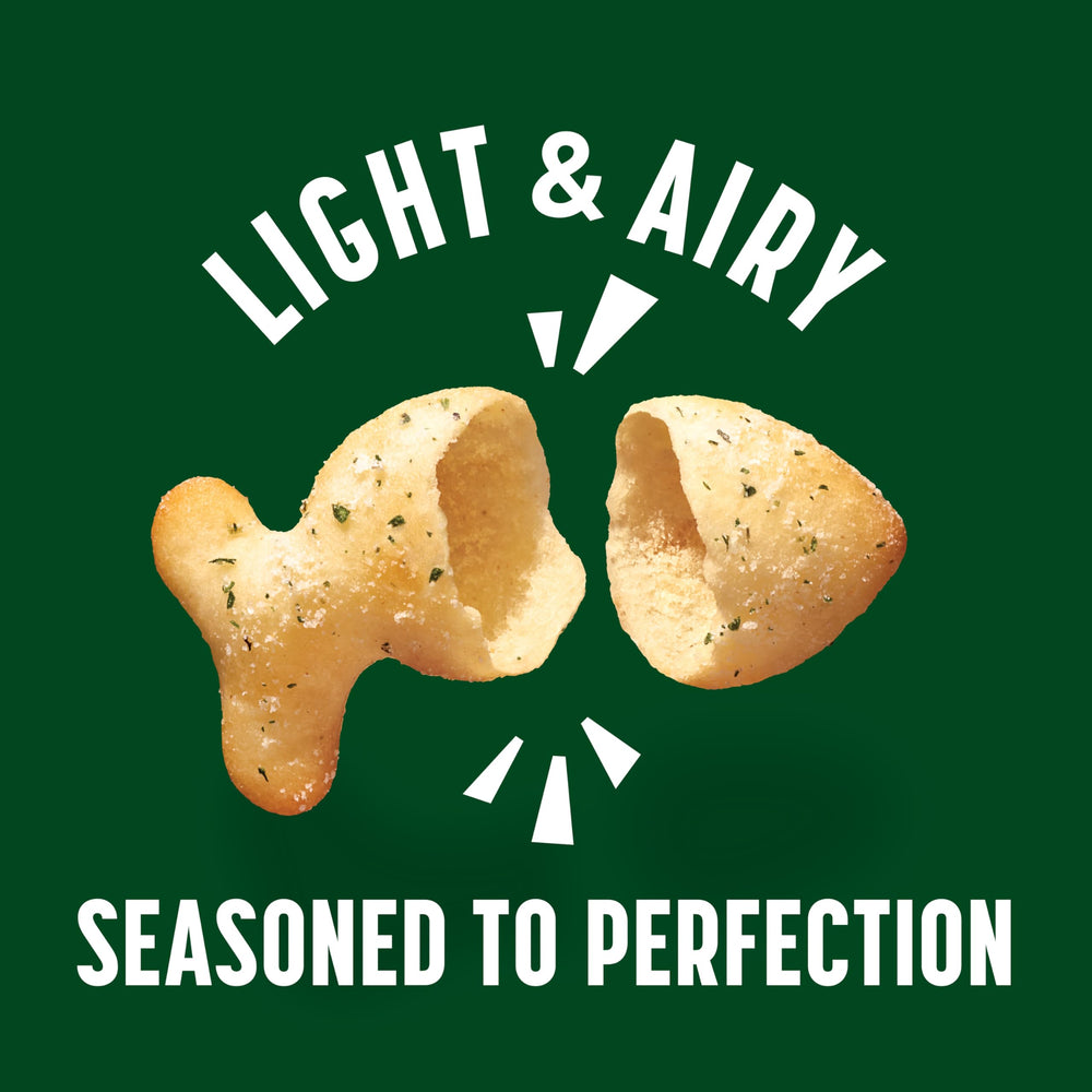 Goldfish Spicy Dill Pickle cracker texture—airy crunch.