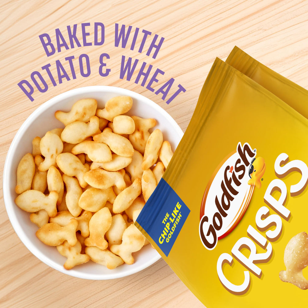 Goldfish White Cheddar baked crackers bag view ideal for desks