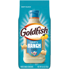 Goldfish Zesty Ranch crackers packshot, ideal for on-the-go snacking.