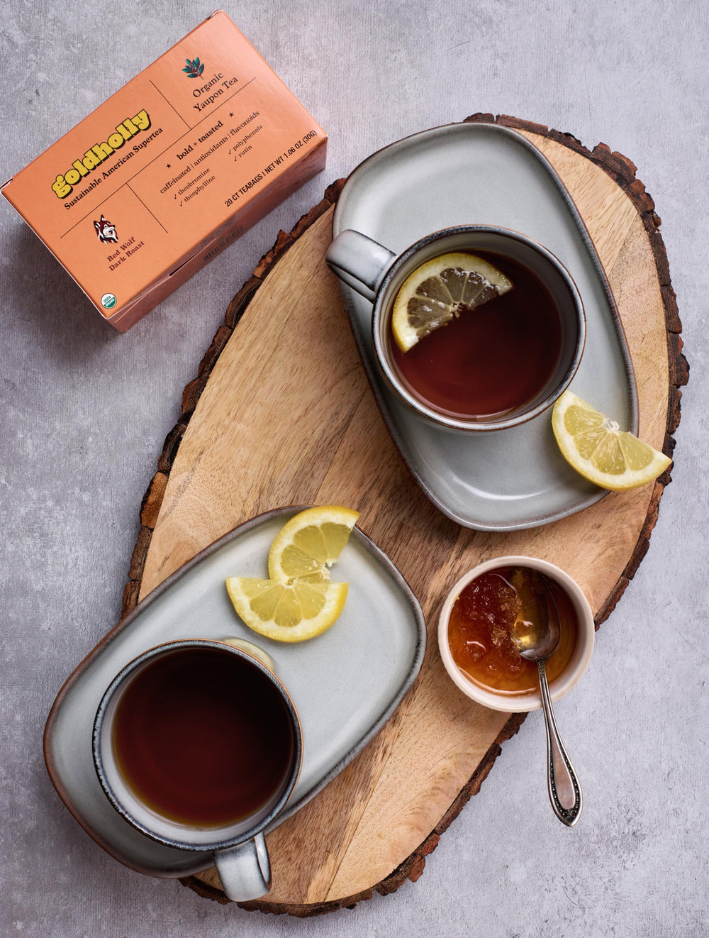 Goldholly Yaupon Tea hot or iced serving invites refreshment.