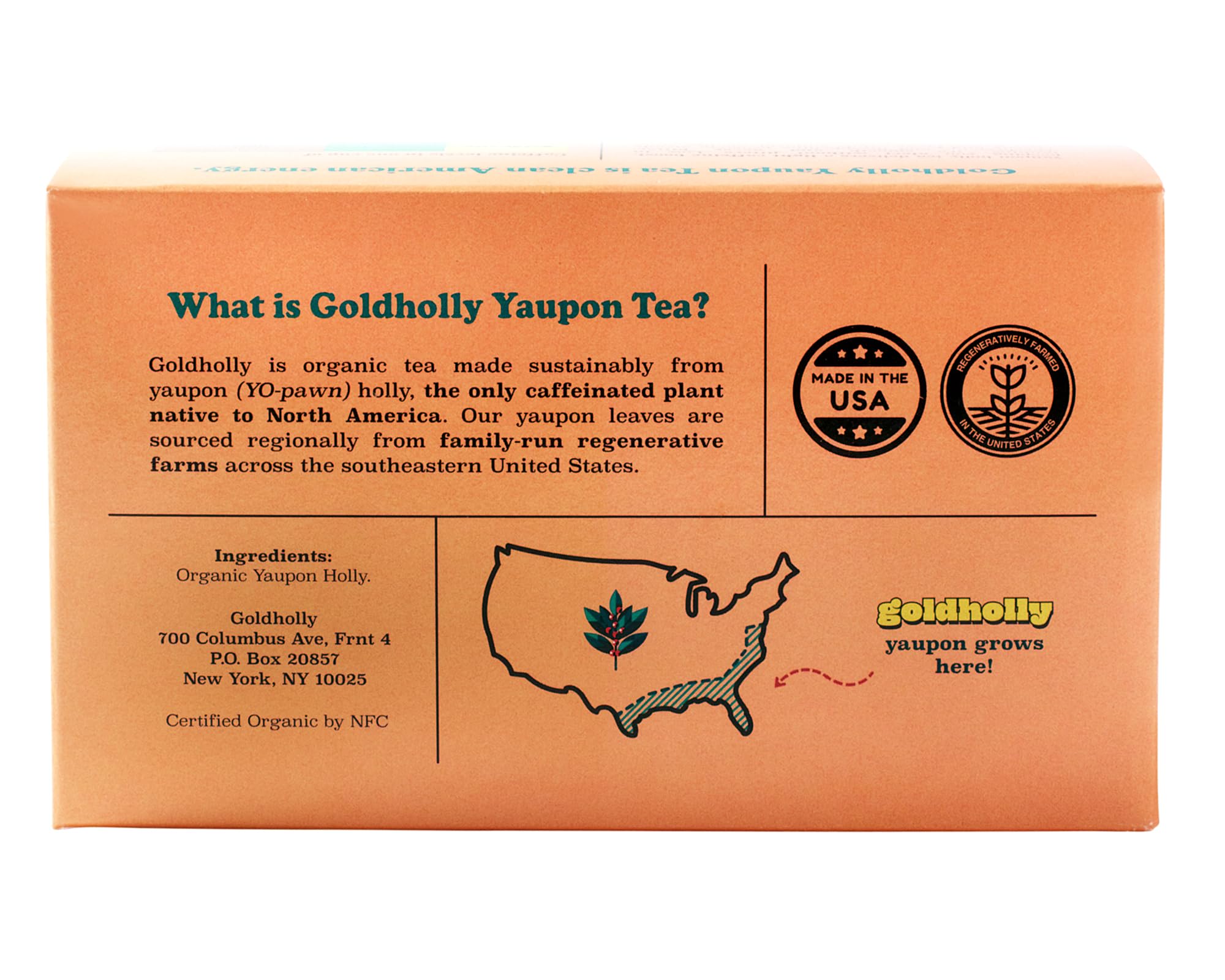 Goldholly Yaupon Tea bags offer convenient on-the-go energy.