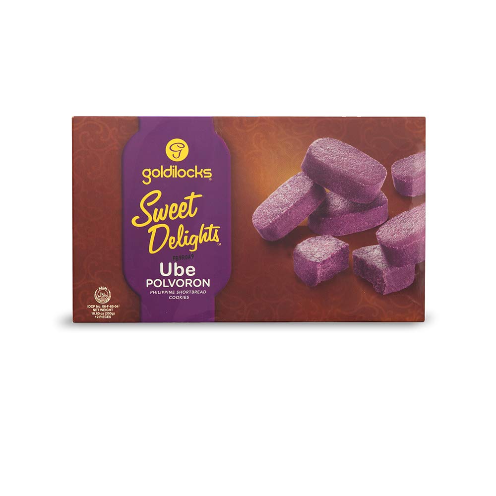 Goldilocks Ube Polvoron packaging is shown, ideal for gifting and pantry display.