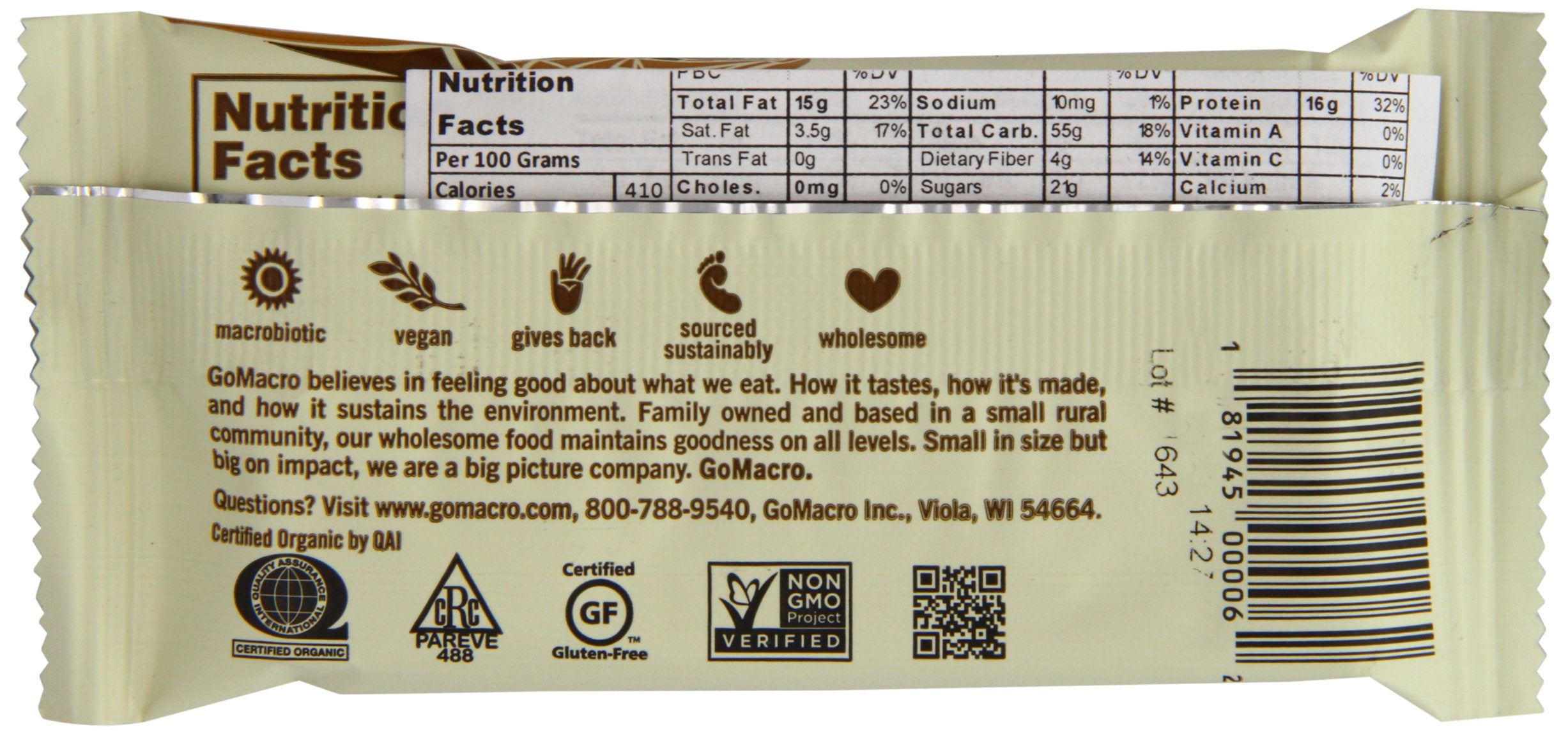 GoMacro MacroBar close-up showing creamy texture and peanut butter layer
