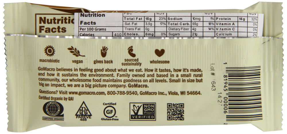 GoMacro MacroBar close-up showing creamy texture and peanut butter layer