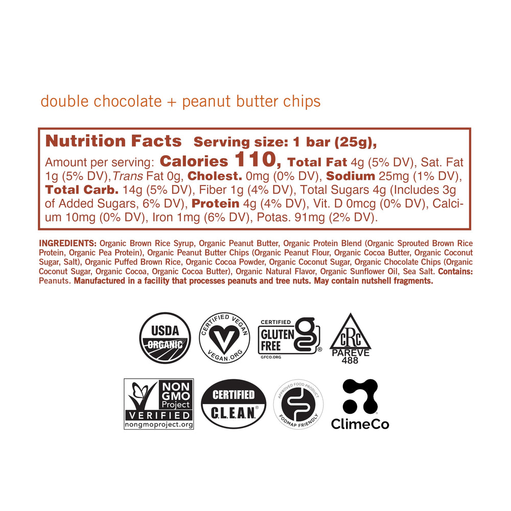 Close-up of GoMacro MacroBar Mini ingredients: vegan chocolate and peanut butter chips for a tasty plant-based snack.